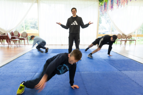 Michael Fox (b-boy Flyin Foxy) and some of his breaking students.