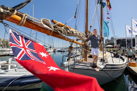 Matt Tomaszewski on the Kathleen Gillett, one of the inaugural Sydney to Hobart yachts in 1945.