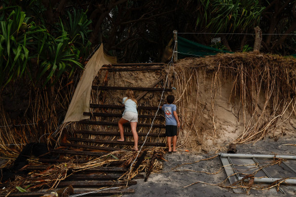 Erosion at Tallow Beach, Suffolk Park near Byron Bay on March 10 after Ex Tropical Cyclone Alfred.
