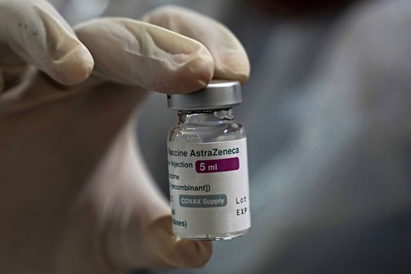 A vial of the AstraZeneca COVID-19 vaccine.