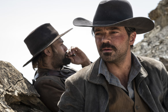 Dominic Cooper and Douglas Booth in spaghetti western-inspired That Dirty Black Bag.