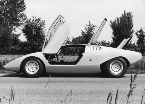 The Lamborghini LP500, the first prototype of the Countach sports car, designed by by Marcello Gandini  in 1972.