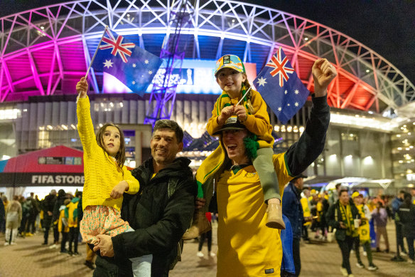 The crowd at Australia-Denmark game at Olympic Park.