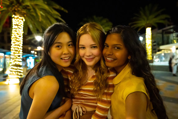 Elena Liu, Evie Macdonald and Nandini Rajagopal in a scene from First Day.