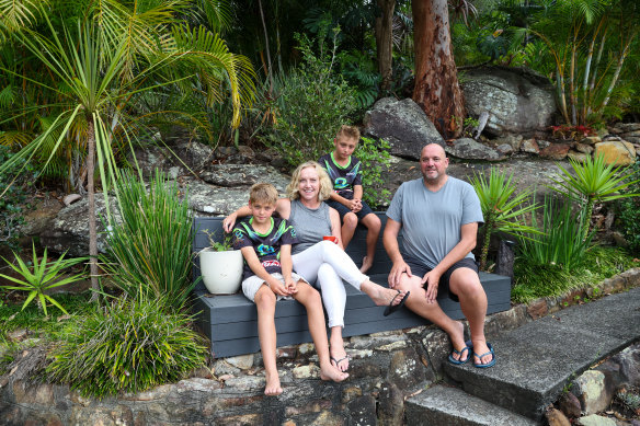 Karey and Ray Payne with twins Sam and Josh who are selling their house in Allambie Heights.