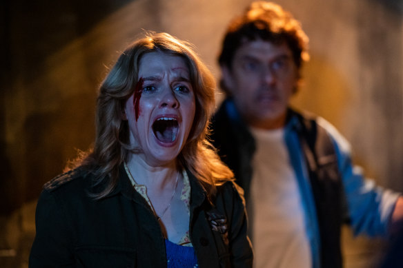 Ella Newton, with Vince Colosimo, gets her scream on in Girl at the Window. 