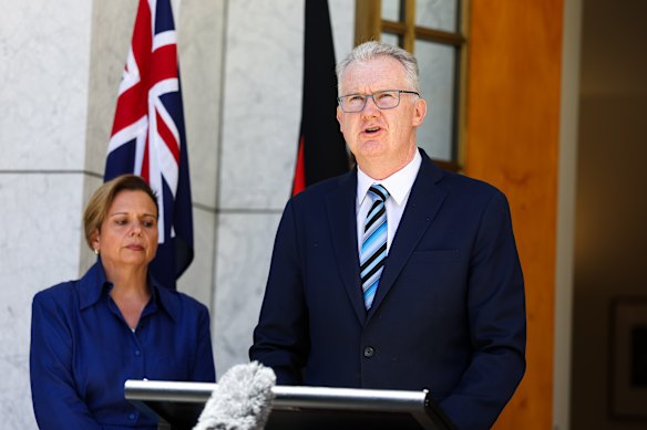 Home Affairs Minister Tony Burke at a press conference in Canberra on December 22, 2025.