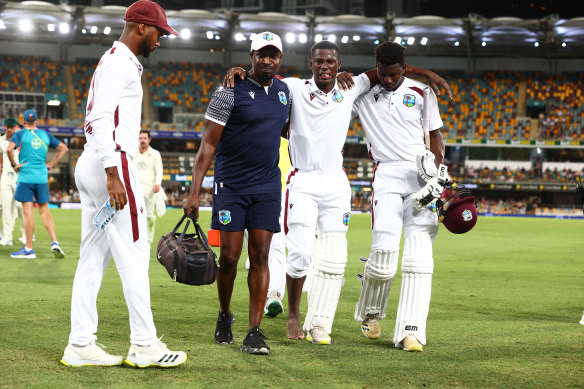 It looked unlikely that Shamar Joseph would be able to bowl in Australia’s second innings when he was hobbled by a searing Mitchell Starc yorker.