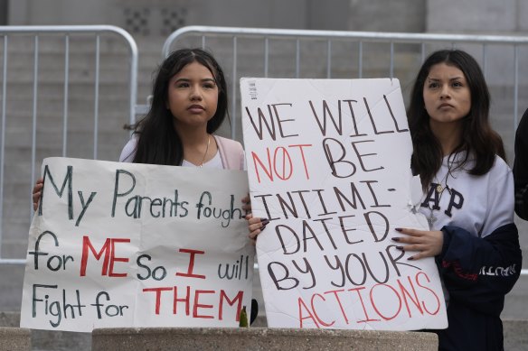 High School students rally in Los Angeles on Friday against Trump’s mass deportations, and demand immigration reform.