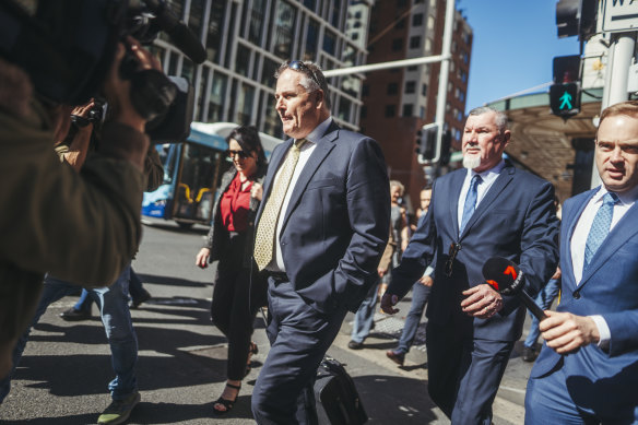 Lawyer John Walford leaving Downing Centre after appearing for Beau Lamarre-Condon, who has been charged with the murders of Luke Davies and Jesse Baird.