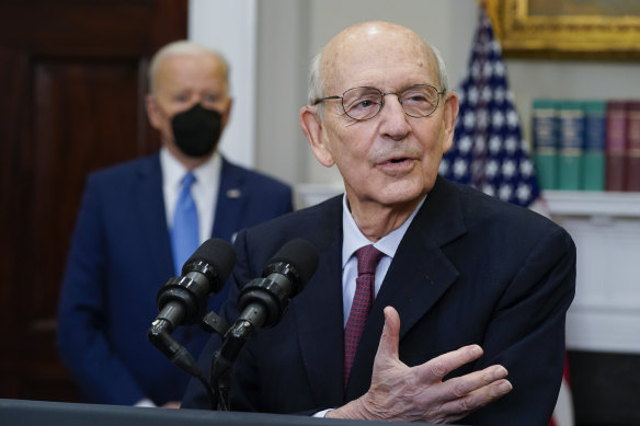 Supreme Court Associate Justice Stephen Breyer announces his retirement in the Roosevelt Room of the White House in Washington.