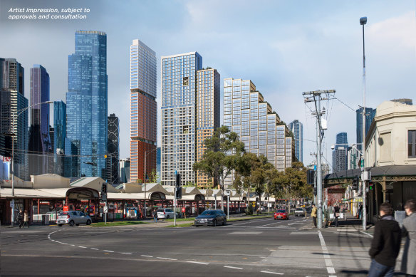 An artist’s impression of the three new towers in the market precinct.