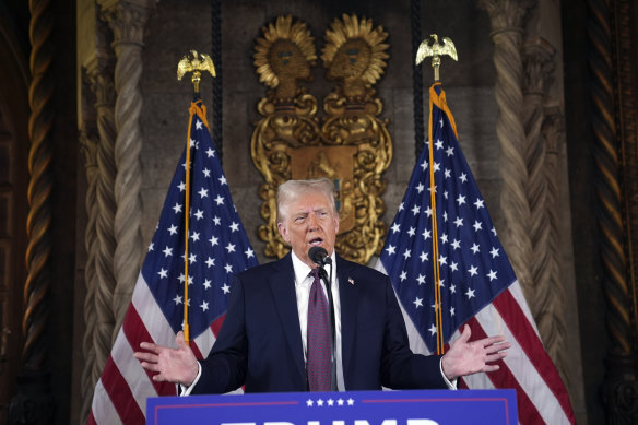 President-elect Donald Trump speaks at Mar-a-Largo earlier this month.