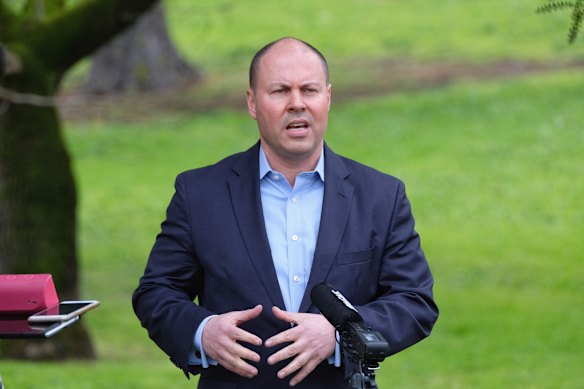 Treasurer Josh Frydenberg speaking in Hawthorn on Saturday.