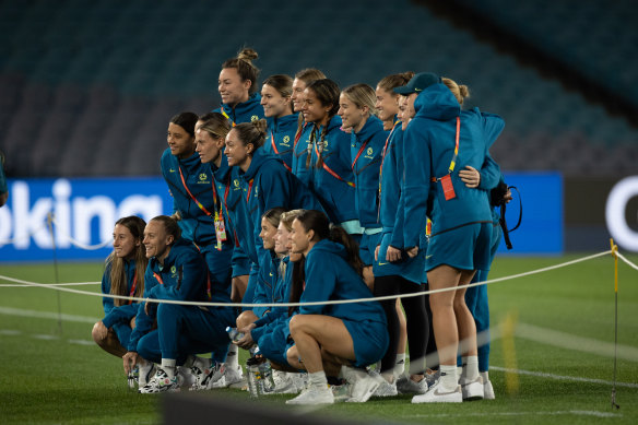 Matildas players on Accor Stadium on Wednesday night.