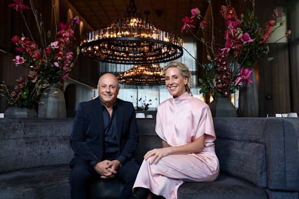 Restaurateur Chris Lucas and Victoria Racing Club chief executive Kylie Rogers at Society restaurant for the announcement of the Melbourne Cup carnival partnership.  