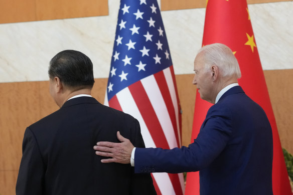 US President Joe Biden (right)   with Chinese President Xi Jinping on the sidelines of the G20 summit in Bali in November.