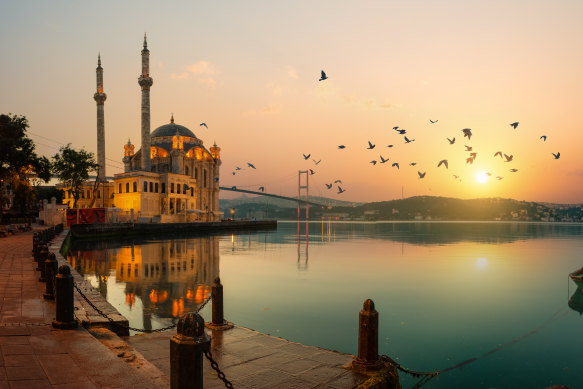 Ortakoy Mosque and Bosphorus bridge in Istanbul, Turkey.