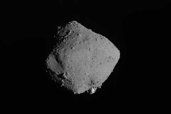 The asteroid Ryugu in a photo taken by Japanese probe Hayabusa2.