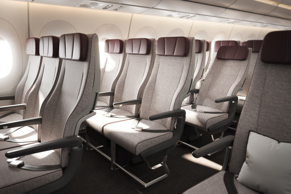 The economy-class seats on board Qantas’ Airbus A350 will be larger than on any other Qantas aircraft.