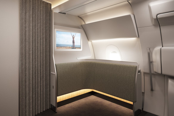 The planned Wellbeing Zone on board Qantas’ Airbus A350-1000.