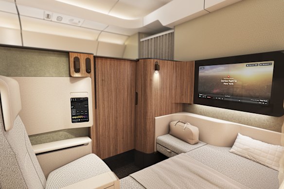 The planned first class design for Qantas’ Project Sunrise ultra-long-haul flights on board its A350-1000ULR.