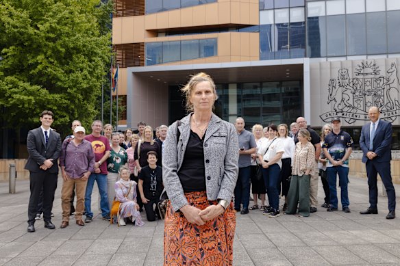 Dods with some of her supporters outside Parramatta District Court.