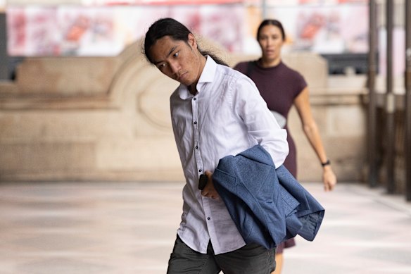 Russel Zaragoza, 19, arrives at Downing Centre court on Tuesday morning. 