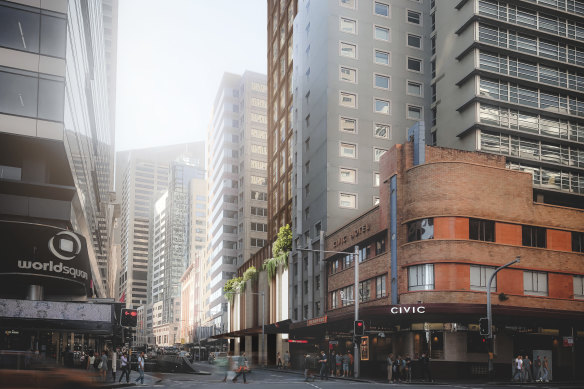 Renders of ICD Property’s planning submission for the $500m development at 372-382A Pitt Street, Sydney.