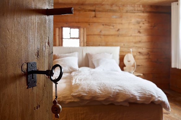 The cosy interior of a traditional alpine hut.