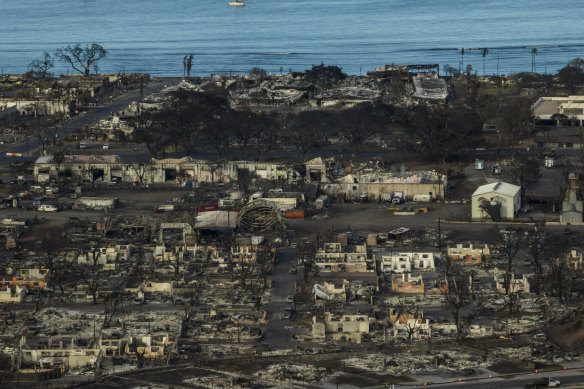 The aftermath of a wildfire in Lahaina, Hawaii.