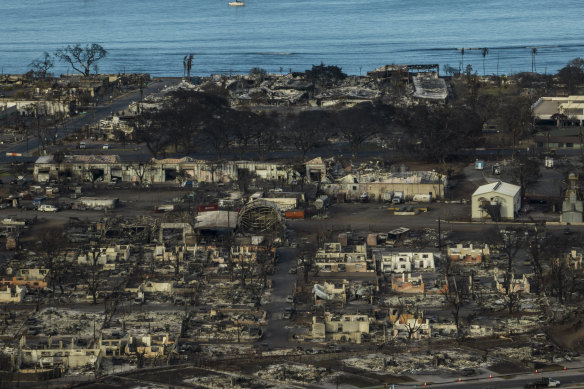 The aftermath of a wildfire in Lahaina, Hawaii.