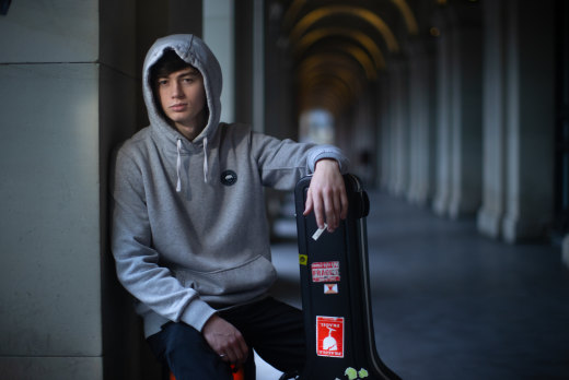 Elliot James Reay at Melbourne GPO Building before a busking session on Tuesday.