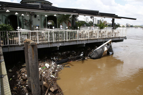 Debris at Mr Percival’s at Howard Smith Wharves on Wednesday.