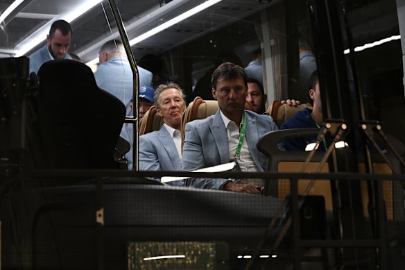 Bellamy rides the bus: The Blues en route to Origin I victory at Suncorp Stadium.