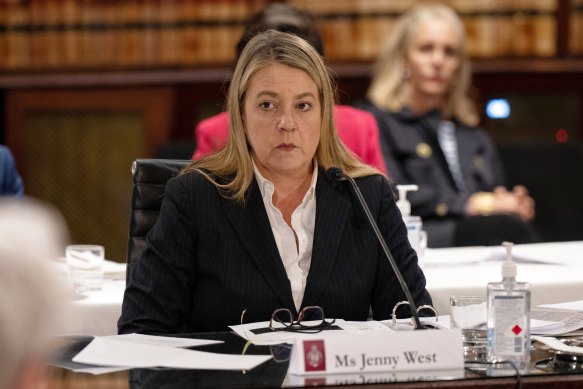 Jenny West giving evidence at the NSW parliamentary inquiry last week.