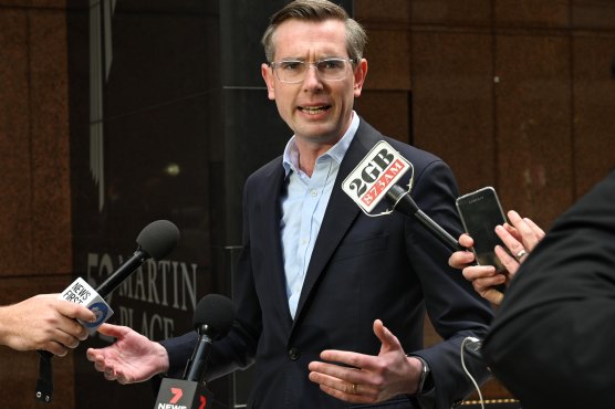 Dominic Perrottet speaks to reporters on Friday.