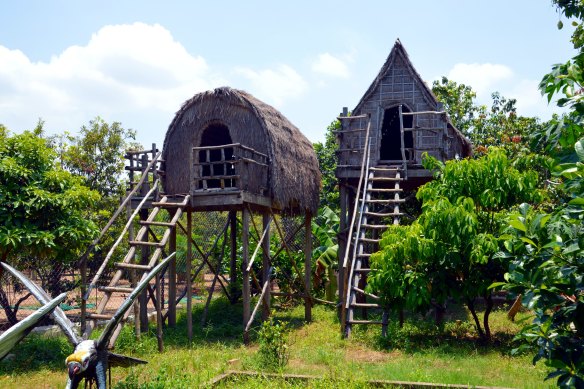 Traditional stilt houses in Koh Oknha Tei, on Silk Island.