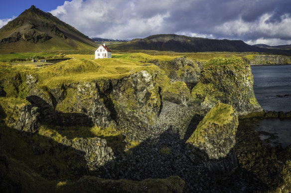 A remote settlement on the ocean cliffs of Snaefellsnes.