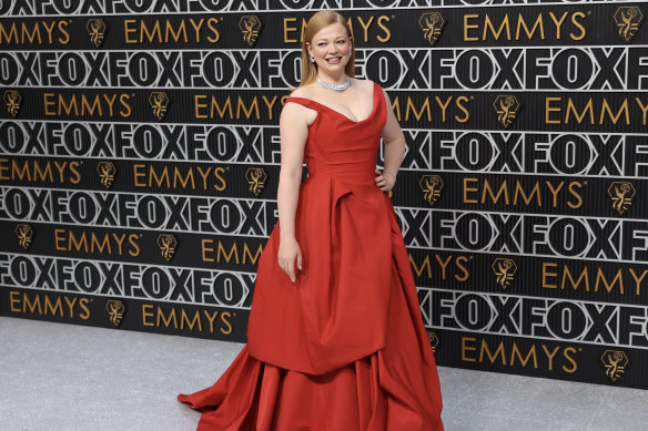 Sarah Snook wearing a Vivienne Westwood gown and Cartier jewellery at the 75th annual Emmy Awards.