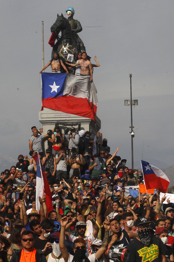 Protesters in Santiago on October 22.