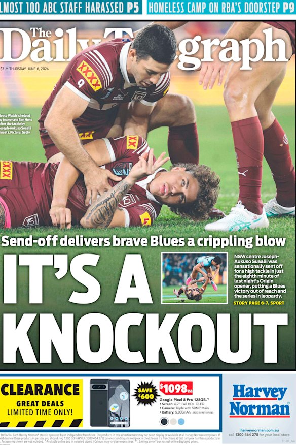 GRAPHIC CONTENT: The Daily Telegraph’s front page on Thursday.