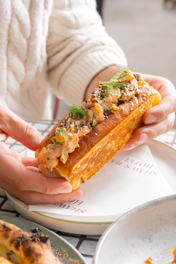 Ballina prawn roll with citrus mayo, furikake and fried shallots. 