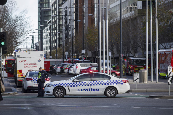A section of Bourke Street in Docklands has been closed due to the gas leak