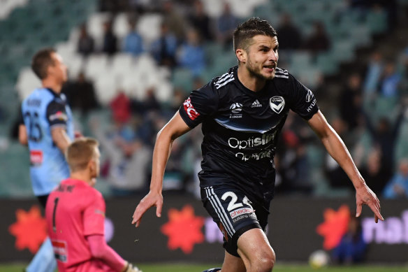 Redemption: Terry Antonis scores the winner for Victory against his former club on Saturday night, atoning for an earlier own goal.