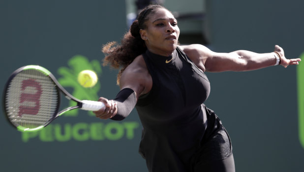 Serena Williams in action against Naomi Osaka at the Miami Open.