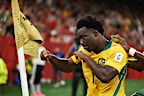 Nestory Irankunda celebrates his goal.