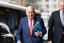 Alan Jones arriving at the Downing Centre Courthouse during his trial for alleged indecent assault and sexual touching.