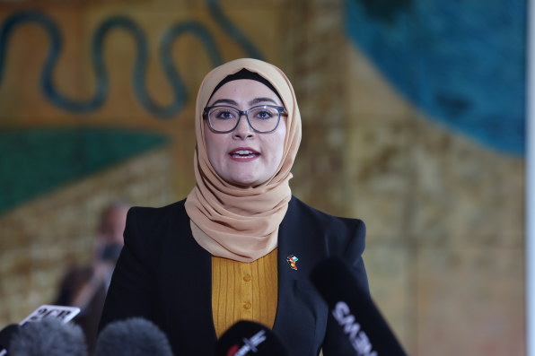 Fatima Payman announces her resignation from the Labor Party in Parliament House on Thursday.