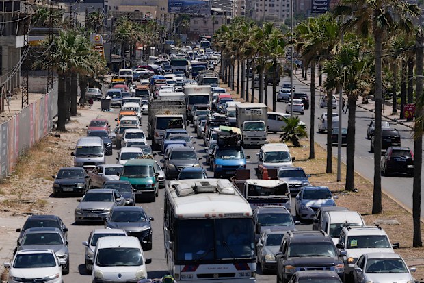 Displaced people fleeing Israeli strikes in southern Lebanon.